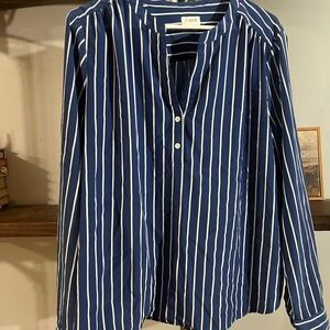 J. Crew Navy and White Vertical Stripe Button-Front Shirt